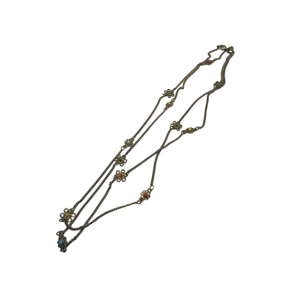 24 inch Spaced Floral Chain Necklace Gold tone Multicolor Flower Centers